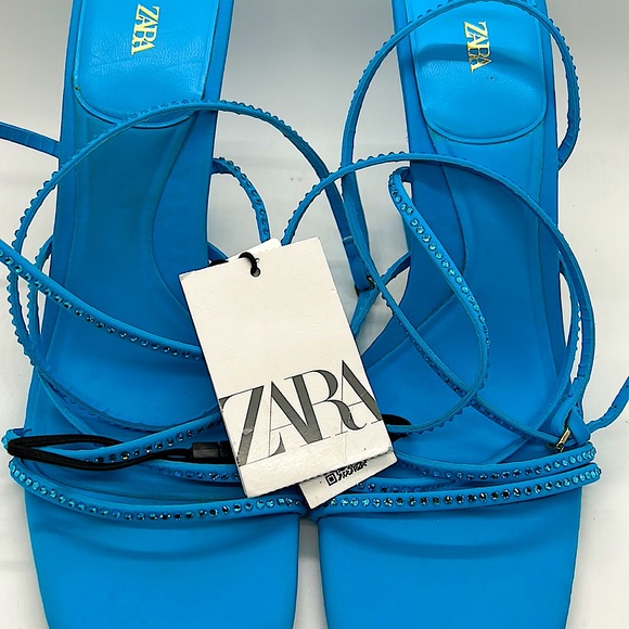 Zara NWT Brilliant Blue Jeweled Strappy High Heel Shoes **Size 36/US Size 6** - Picture 3 of 7